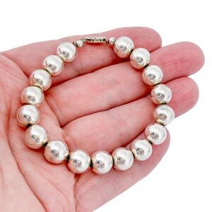 Vintage Sterling Silver 925 10mm Bead Bracelet 7.25"